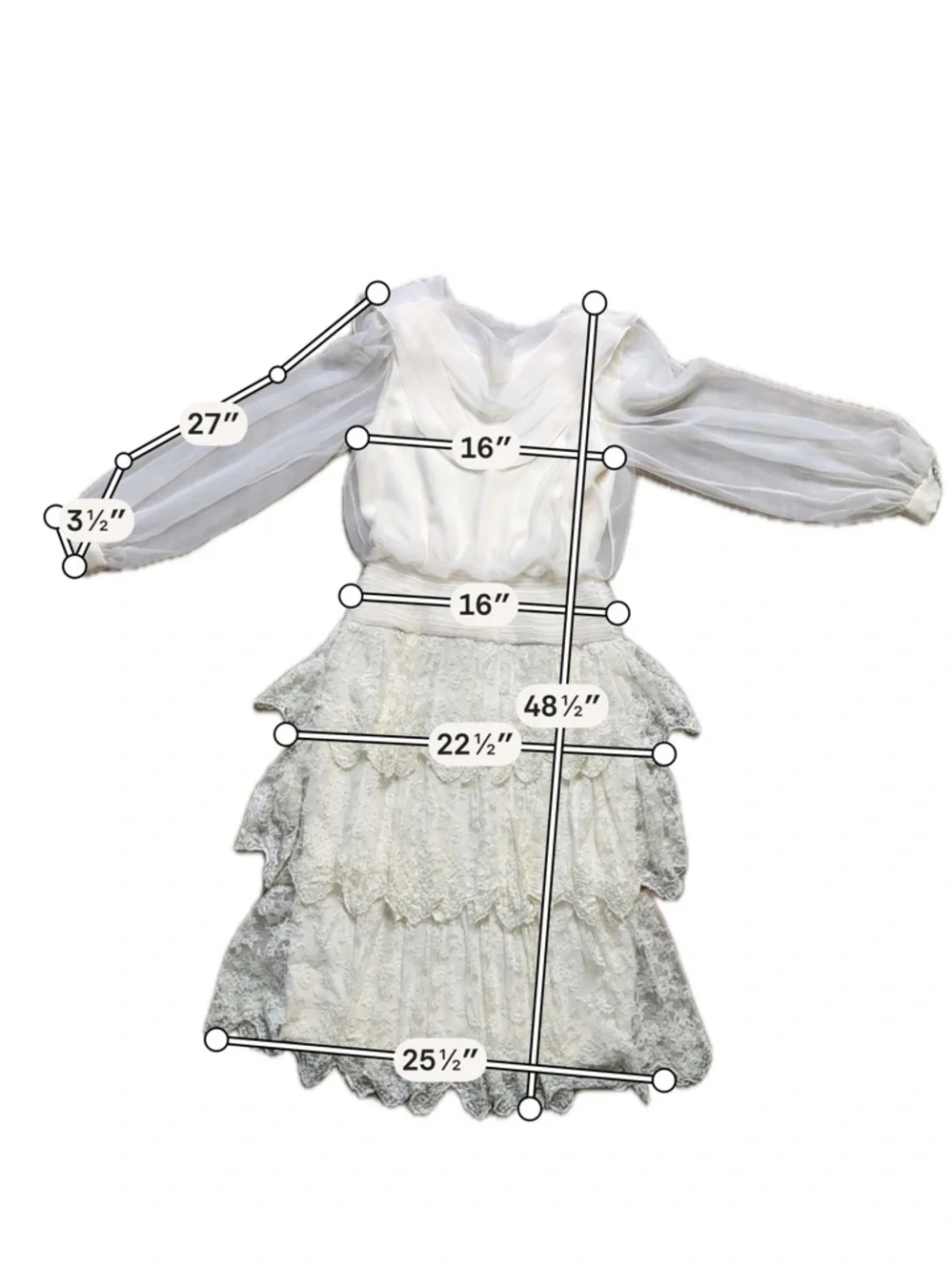 Vintage Morton Myles White Lace Dress Size 8 Romantic Boho Midi USA - Picture 11 of 11